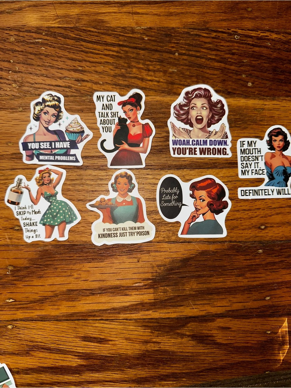 Source Unknown Retro Pin-Up Sticker Set - Red, Black, Green, Blue, Brown, White
